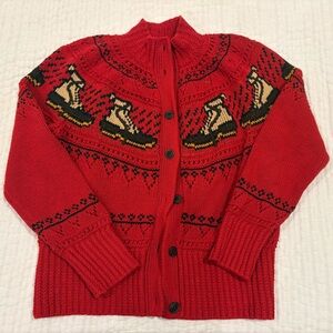 LL Bean Signature Red Cardigan with Boot Motif